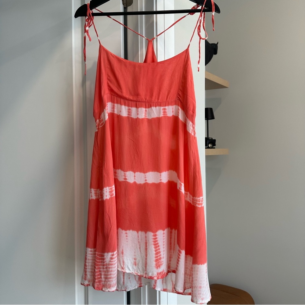 Coral and White Tie-Dye Dress